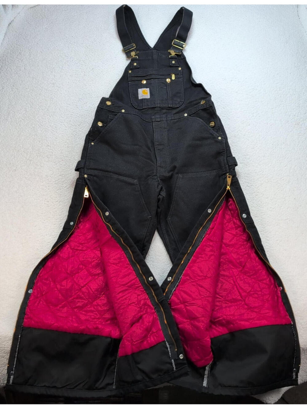 Carhartt Firm Duck Double Knee Insulated Bib Overalls Men 34x28 Workwear R41 BLK